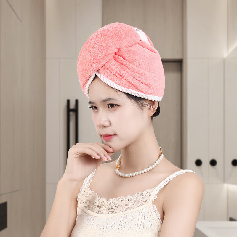 |服饰内衣干发帽吸水速干2024女新款包头发毛巾浴帽毛线帽 大蝴蝶公主帽【樱花粉】 均码