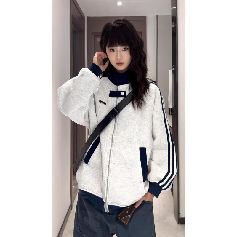 棒球服夹克女士春秋季潮牌宽松百搭衣服ins港风痞帅休闲情侣外套 藏青色 L