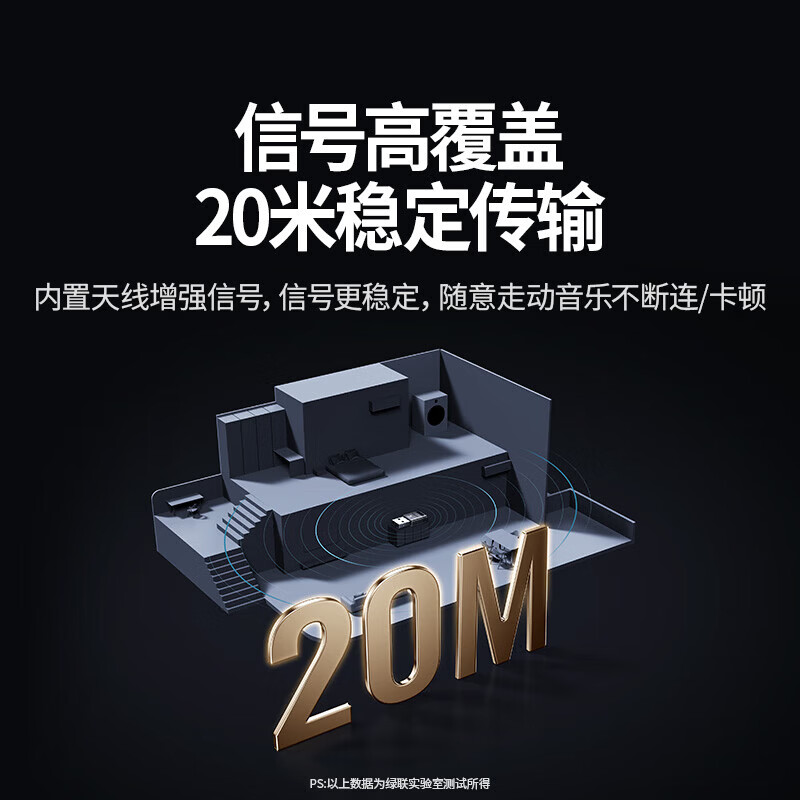 绿联 5.3/4蓝牙适配器USB发射器 蓝牙音频接收器 适用台式机笔记本连接手机无线蓝牙耳机音响鼠标 蓝牙6.0适配器【CD级音质】75073