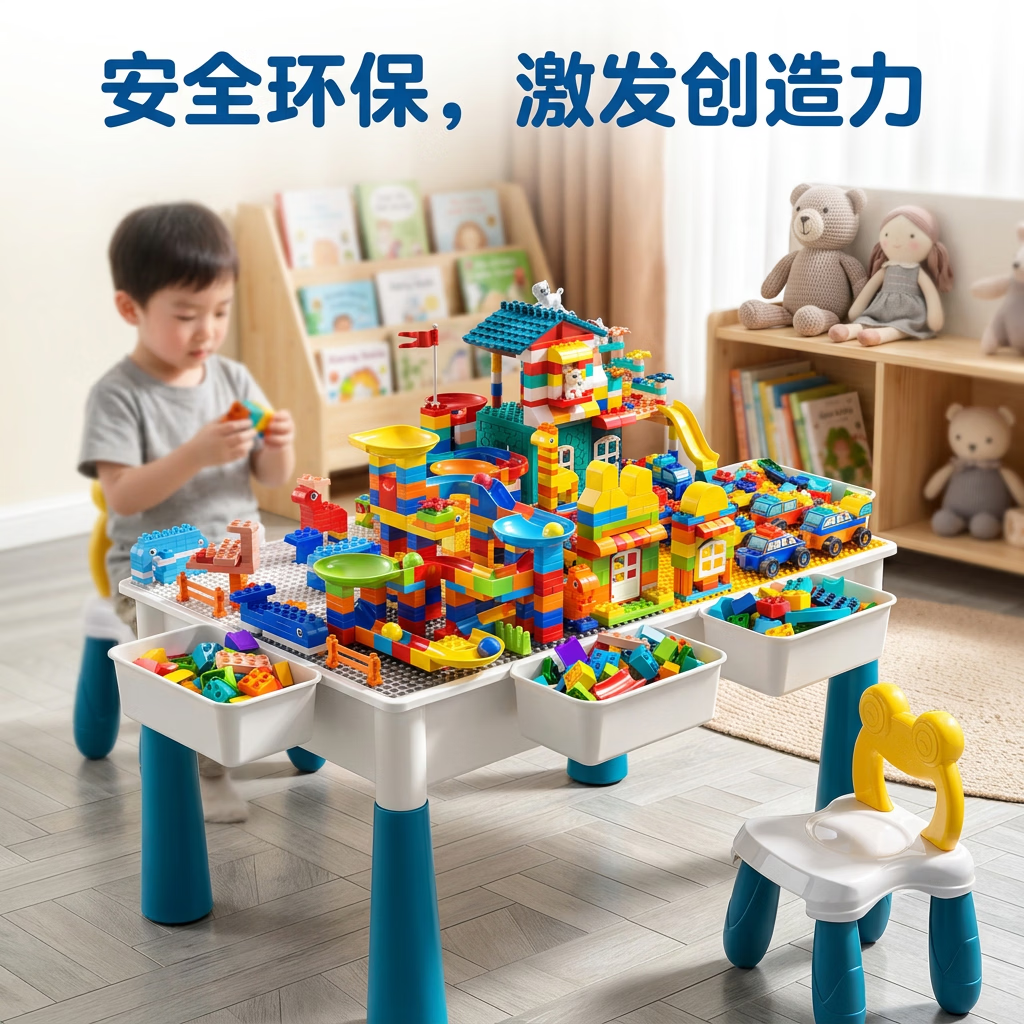 星涯优品积木桌儿童玩具拼插大颗粒拼装学习游戏桌男女孩3-6岁生日礼物