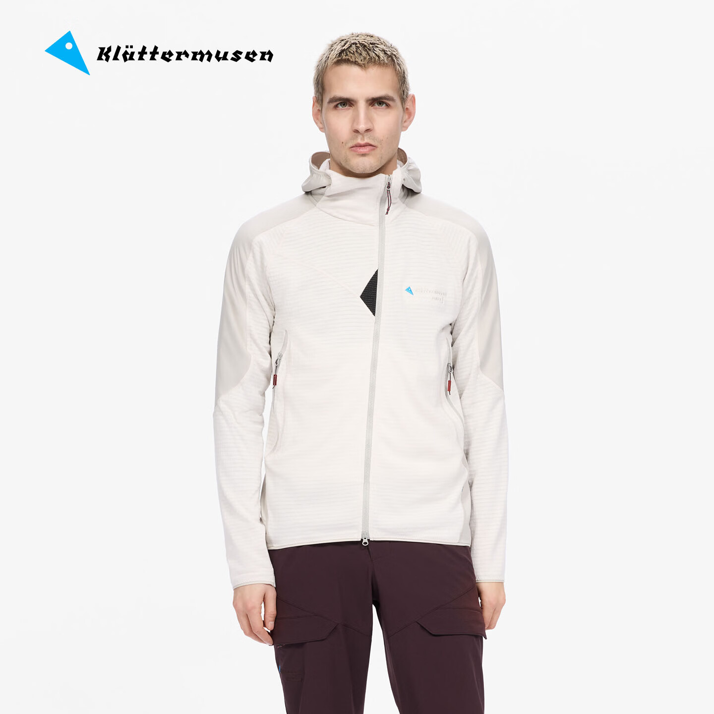 KLATTERMUSEN攀山鼠10621恩布拉男款美丽诺羊毛抓绒帽衫Embla Hood Jacket M's 月亮白/泥灰Moon-Putty Grey/1005 M