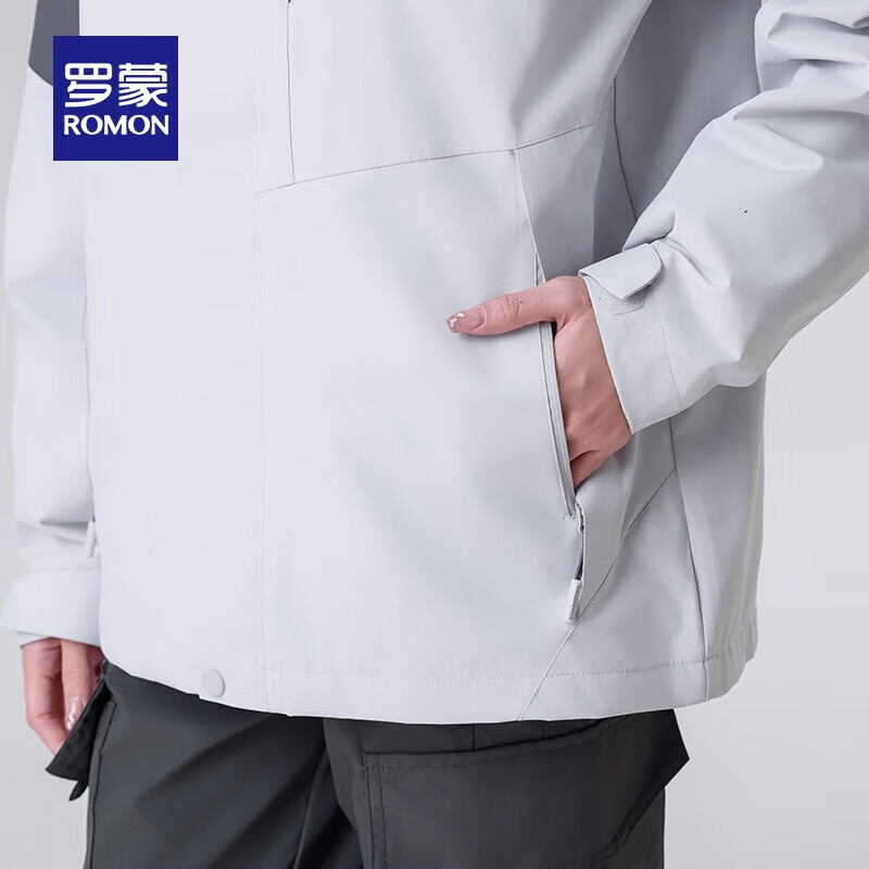 罗蒙(ROMON)一衣三穿情侣款夹克秋季新款户外休闲可脱卸加绒内胆登山服男 7J58659A黑色【男款】 2XL 180