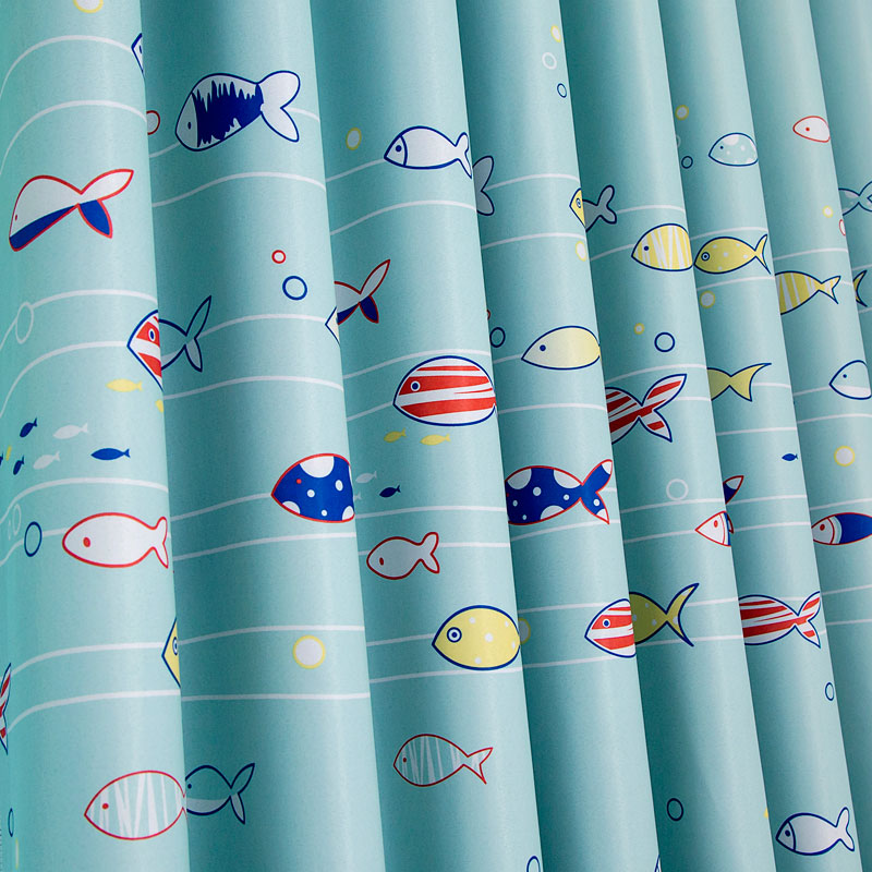 妃洛思窗帘 韩式儿童卡通印花窗帘遮光布 蓝色-布(挂钩加工) 每米定制(联系客服下单)