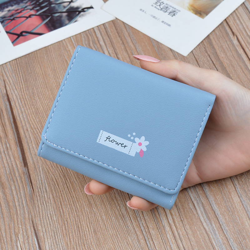 布简单女士钱包女短款薄款三折钱夹韩版多功能折叠软皮夹小钱包 蓝色