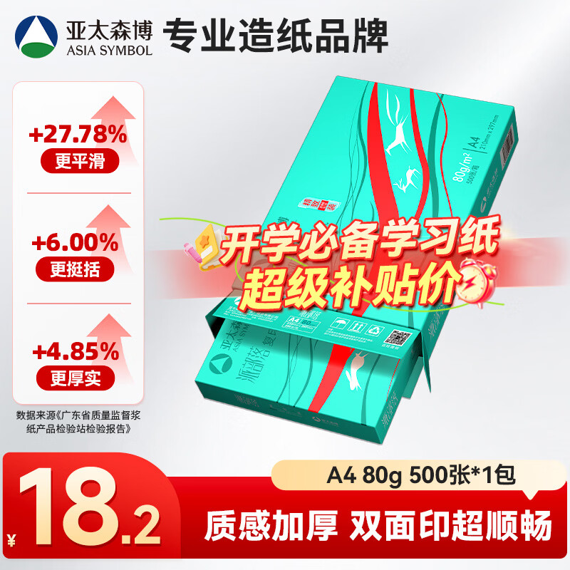 亚太森博派部落A4打印纸 80g单包装 500张复印纸 不卡纸双面打印高性价比草稿纸【店铺销冠】