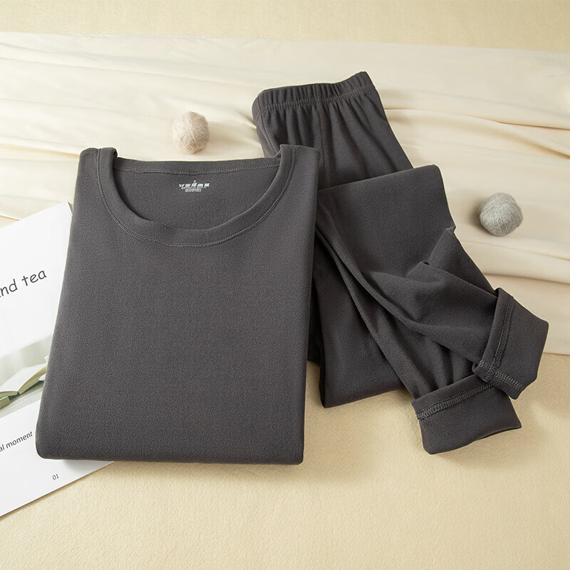 有只绵女士保暖内衣套装双面绒磨毛秋衣秋裤加厚打底衫打底裤羊绒蚕丝 女黑色 L