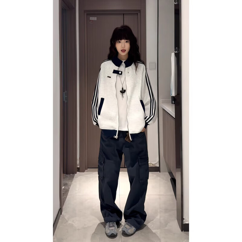 棒球服夹克女士春秋季潮牌宽松百搭衣服ins港风痞帅休闲情侣外套 藏青色 L