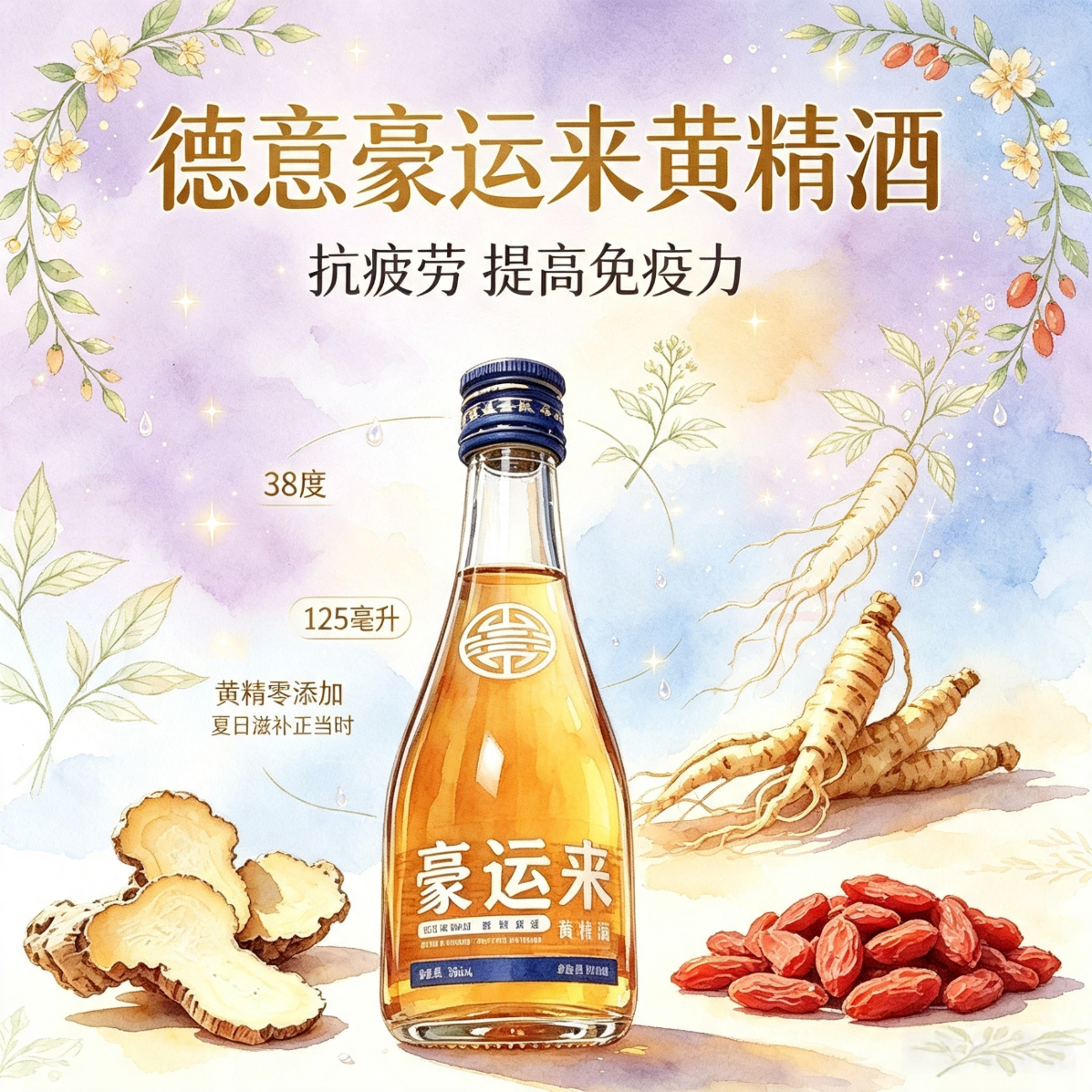 德意豪运来38度125ml黄精酒6瓶装零糖零脂零添加聚会自饮送礼滋养 38度 125mL 6瓶