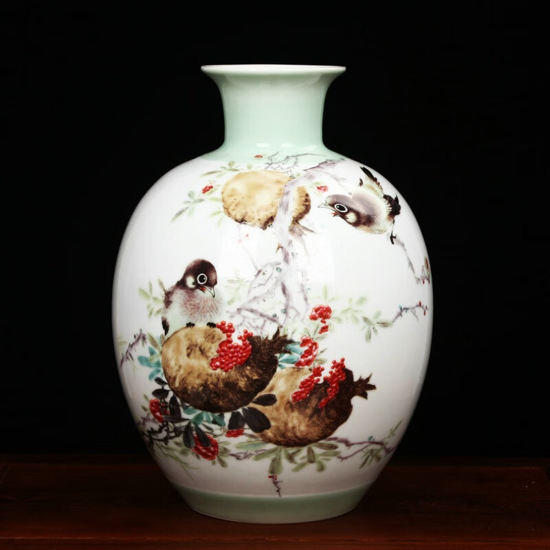 御梦赐轩景德镇陶瓷器 大师朱武粉彩花鸟富贵延年花瓶 客厅家居工艺品