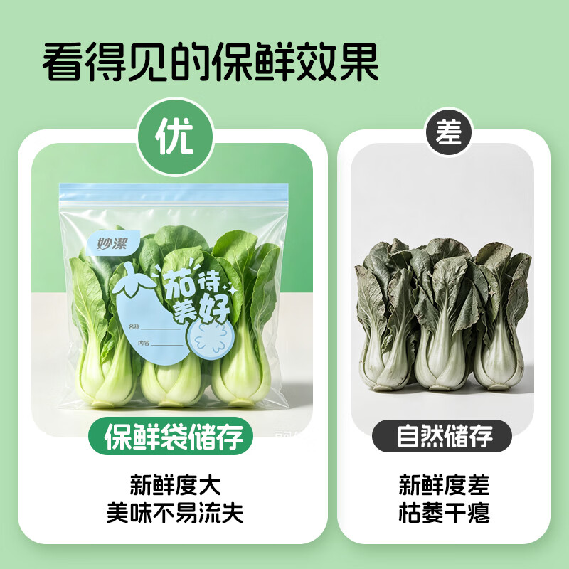 妙洁(MIAOJIE)食品密封袋保鲜袋加厚密实袋自封袋耐高温可微波PE食品级封口袋 小中大共49只(赠)中号6只