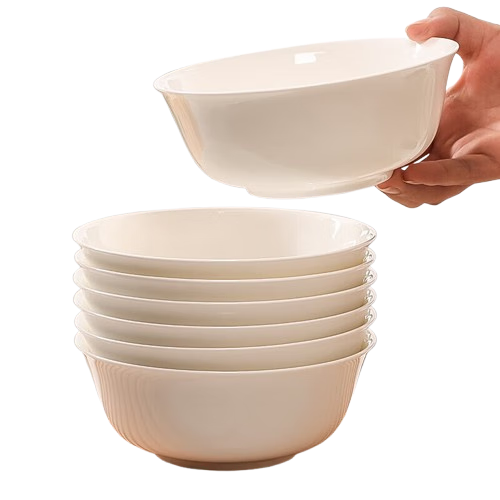 萬(wàn)享6個(gè)裝純白陶瓷6英寸面碗家用大號湯碗拉面碗大飯碗餐具大碗瓷碗