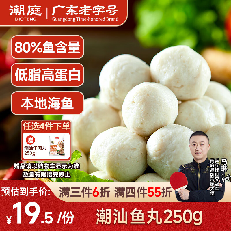 潮庭潮汕鱼丸250g低脂高蛋白 新鲜内海鱼 儿童早餐轻食减脂餐火锅食材