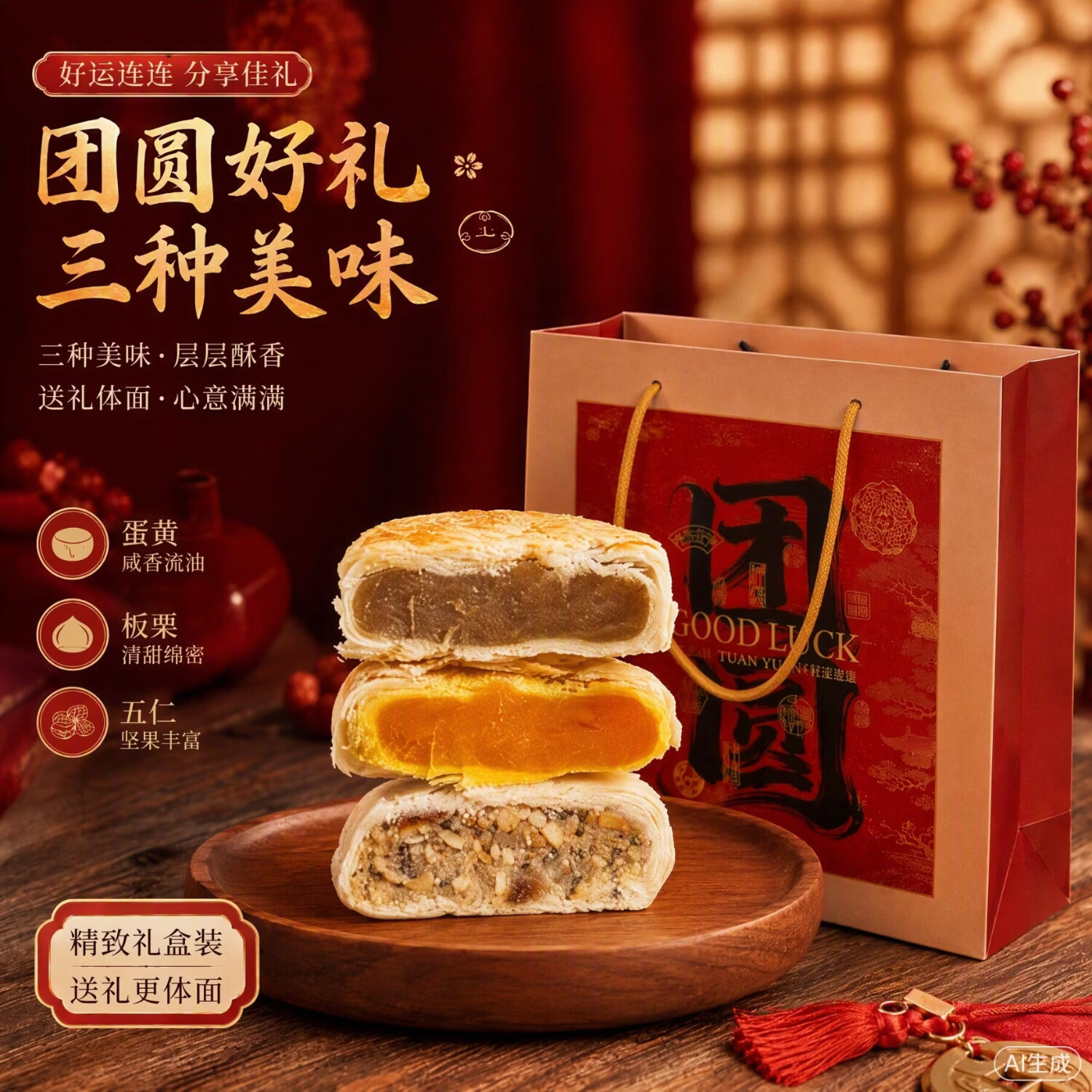 三太子黄庄手工酥皮月饼909g礼盒 39.9元 - 线报酷