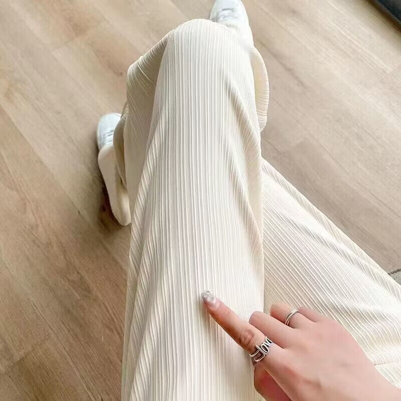 棉迪夏季薄款白色阔腿裤女高腰垂感直筒裤休闲裤子舒适透气凉感运动裤 黑色-阔腿休闲长裤 L 【建议100-110斤】