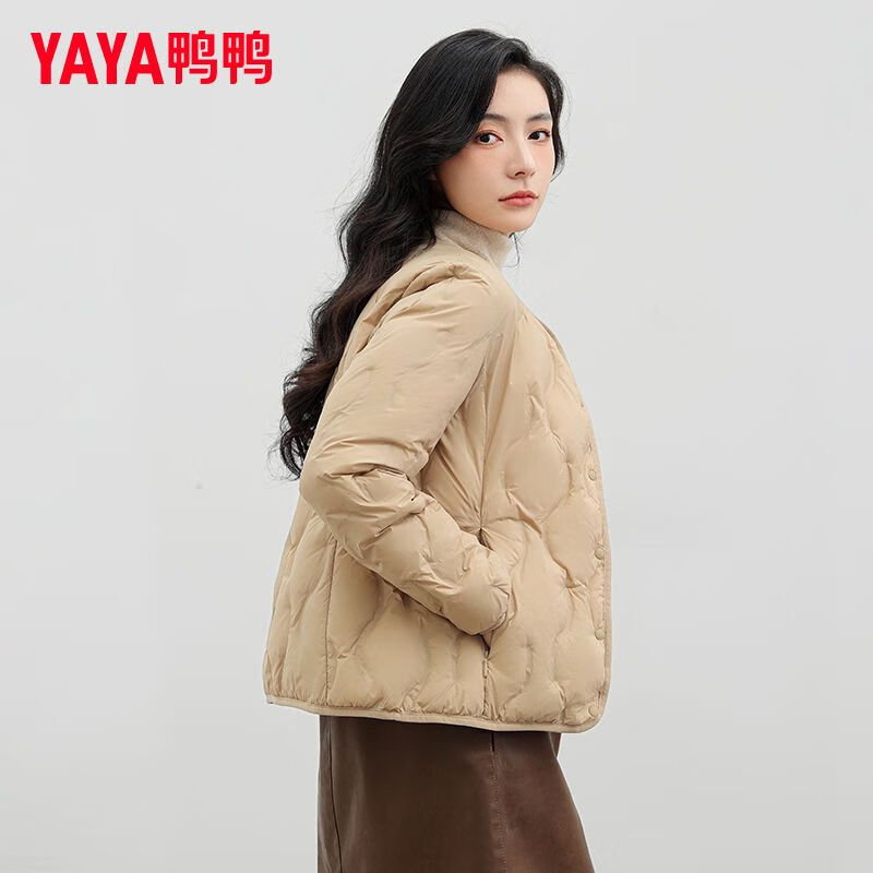 鸭鸭（YAYA）2025秋冬新款羽绒服女百搭休闲简约时尚气质保暖个性短款外套 粉色 S 【95斤以内】