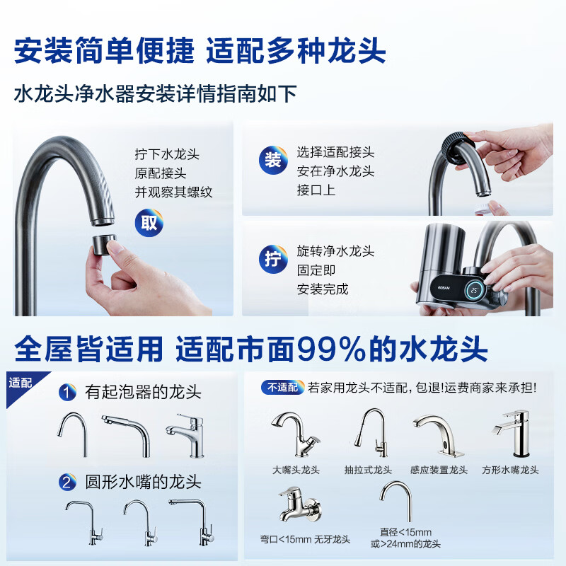 老板（Robam）净水器水龙头过滤器家用自来水滤水器通用GS 前置过滤器厨房卫生间除余氯双出水多重精滤 1机2芯(标配) 复合折叠滤芯