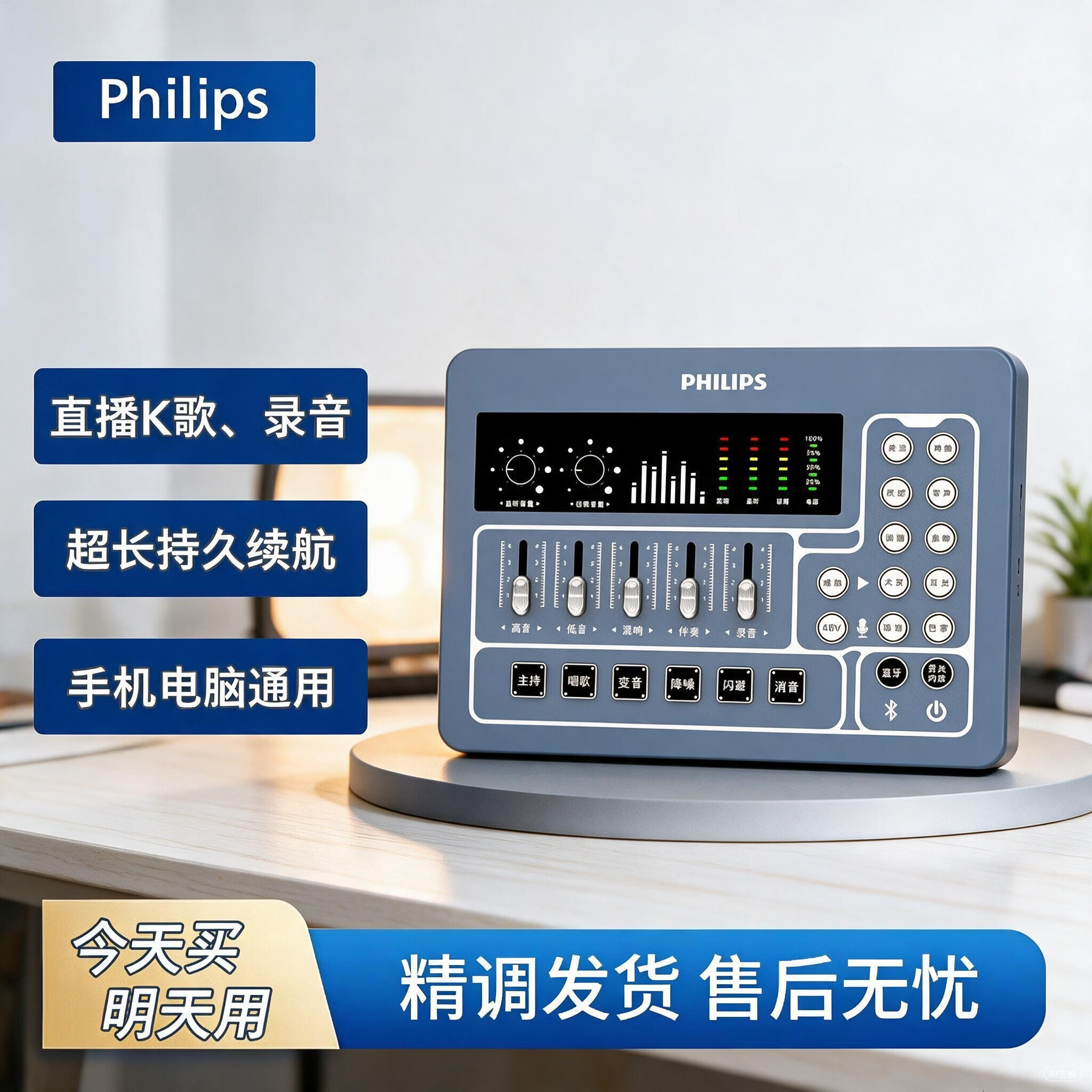 飞利浦(PHILIPS)3031C声卡 手机平板电脑直播专业声卡麦克套装设备 主播直播唱歌录音户内外便携套装即插即用 3031C+3022 48v大振膜麦