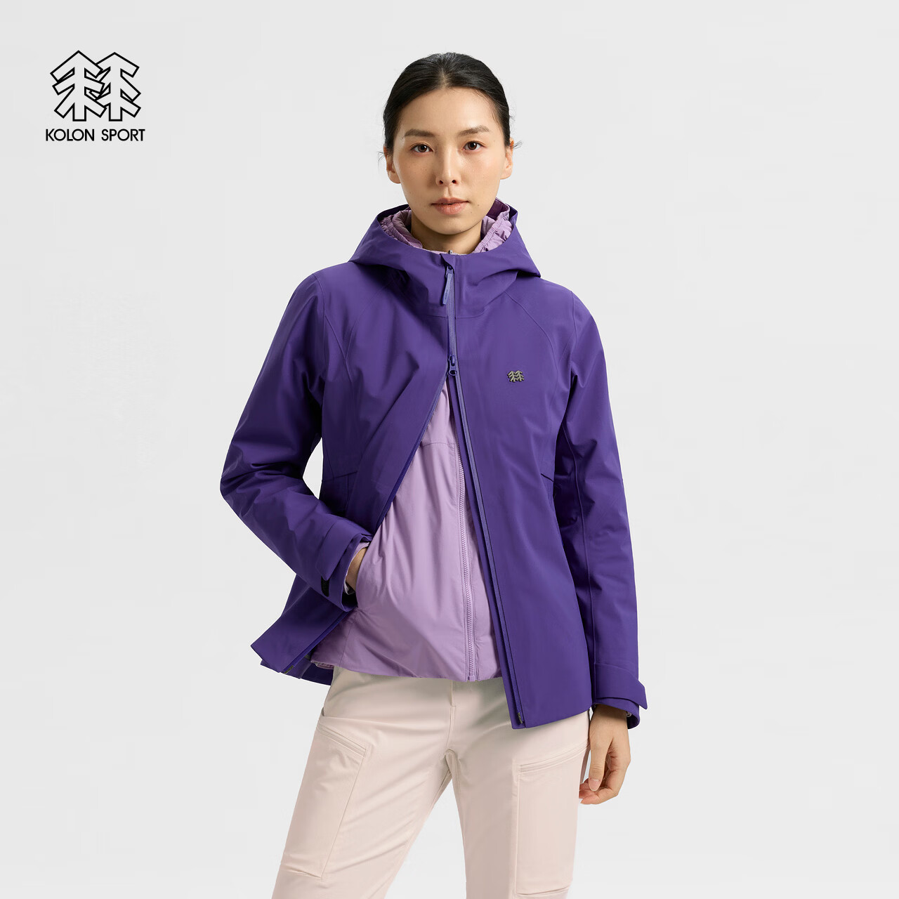 KOLON SPORT/可隆户外冲锋衣 女士防水防风P棉棉服三合一冲锋衣