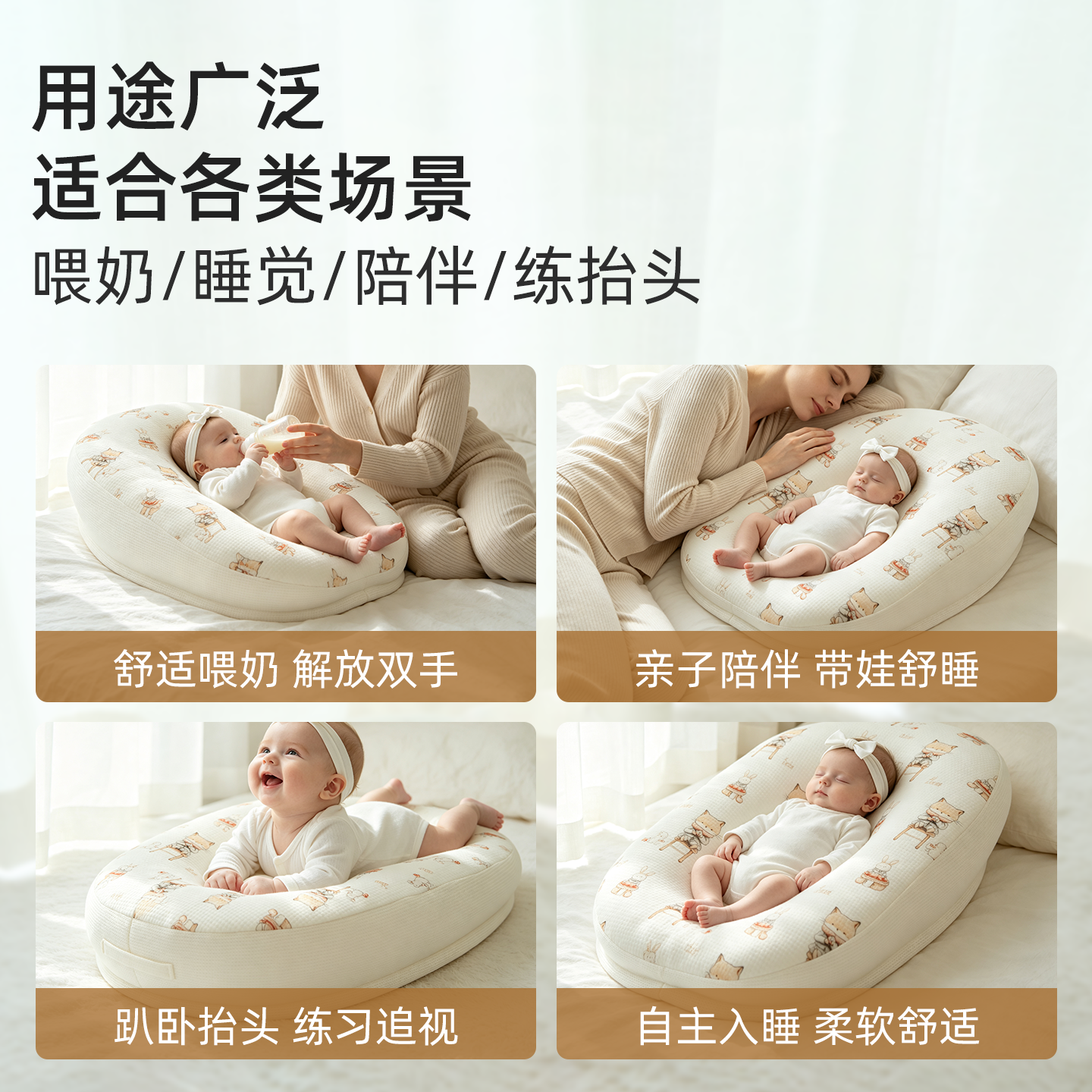 温欧斜坡枕婴儿防吐奶可躺喂奶神器新生儿睡觉用枕头垫抬头大号五个月 萌猫西西【科学躺喂-加宽不移位】双面可用