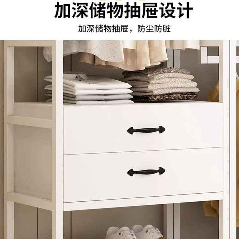 巧童匠衣帽间架子组装卧室落地挂衣架定制双层组合衣帽架简易开放式衣柜 御蓝湾#【加厚钢架/加倍用量】 双层双抽转角【10*10cm】定