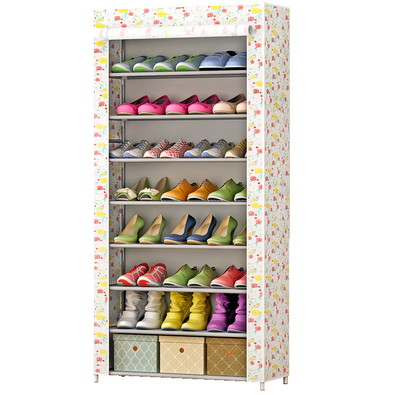 索尔诺 简易鞋架 收纳家用门口放鞋架宿舍寝室储物架布艺多层防尘鞋架子08C 温馨小花