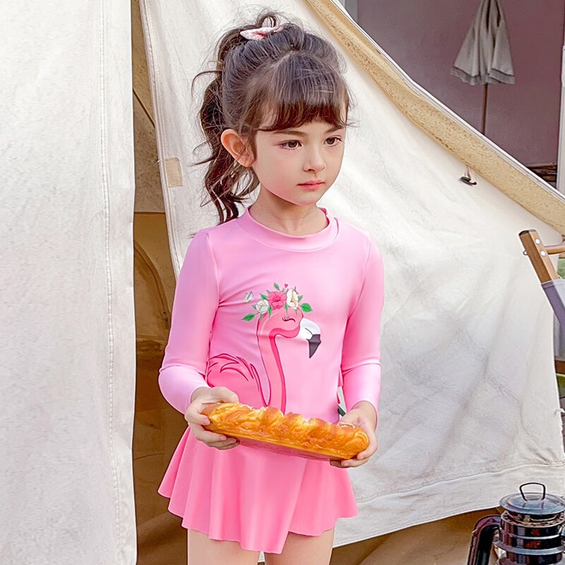 澜涛儿童泳衣女新款2024大童分体裙式可爱宝宝长袖温泉戏水小学生泳装