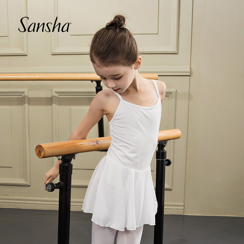 三沙（sansha） 兒童芭蕾舞練功服吊帶裙式連體服舞蹈演出服 Y1558C 白色 L