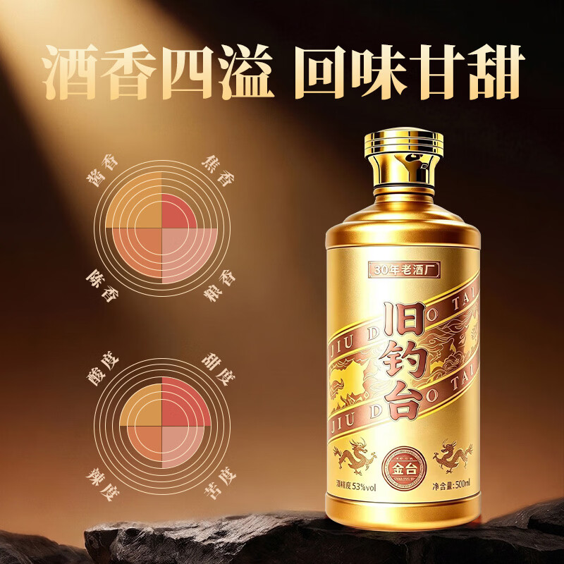 旧钓台贵州酱香型白酒53度纯粮食坤沙窖藏老酒送礼自饮白酒整箱高粱酿造 53度 500mL 6瓶 金台酒