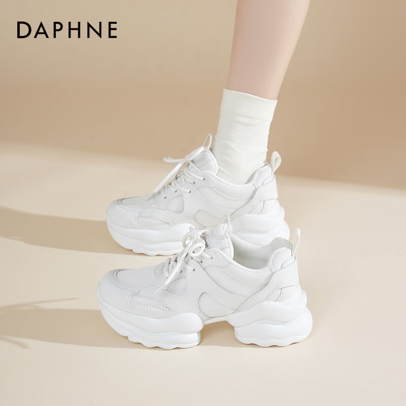 达芙妮厚底老爹鞋女2026新款秋季透气增高小白鞋女休闲运动鞋子女ZJ 白色 38