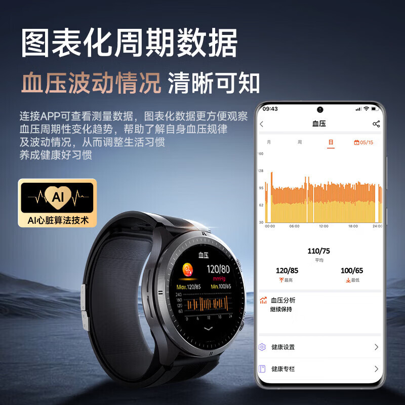 DIRWOK【品牌补贴15%】智能手表气泵血压监测血氧尿酸睡眠监测SOS呼救运动心率ECG心电评估健康手表手环 II类医疗器械认证丨测血压血糖+AI评估健康预警 黑