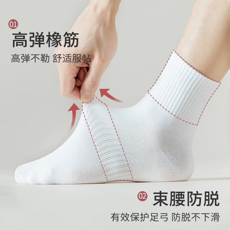 欧蓝薇雅（OULANWEIYA）新疆棉袜子男中筒袜透气休闲袜春秋冬季黑色白色商务纯色高筒棉袜 白色（中筒款） 5双 均码