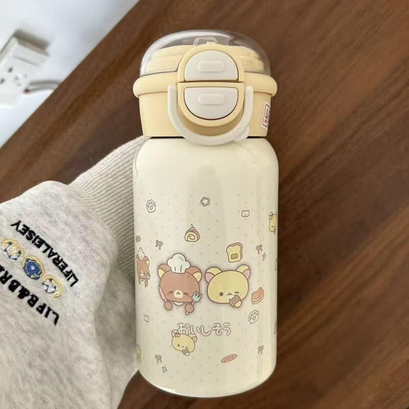 希诺(heenoor)可爱轻松熊保温杯水杯女生高颜值儿童上学专用吸管杯子大容量可携 爱心小猫星球杯【500ml】