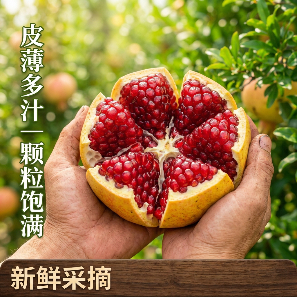 产地直发突尼斯软籽石榴 新鲜现摘，甜石榴 鲜采鲜发，高端礼盒装 600-750g