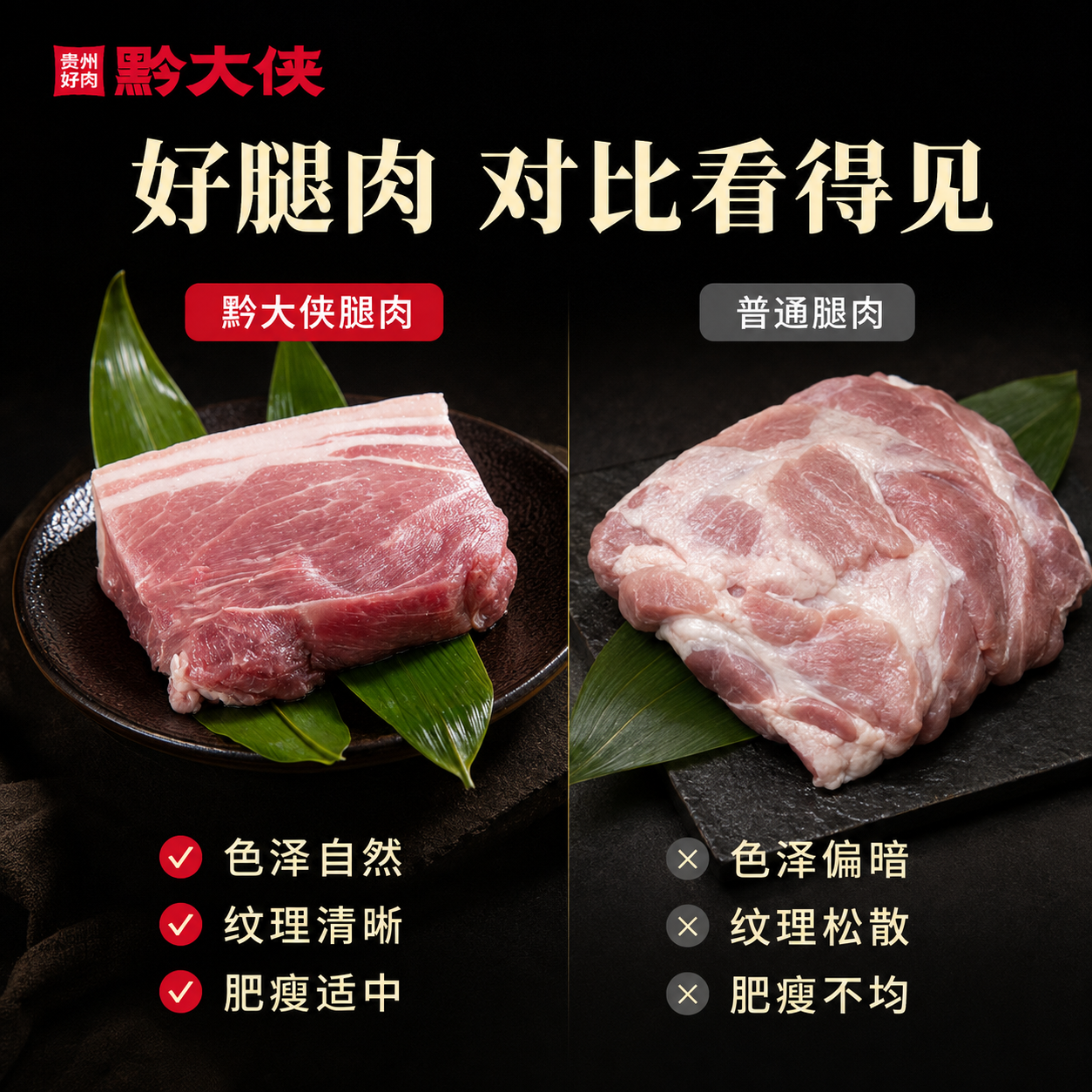 黔大侠猪腿肉贵州高原慢养山猪前后腿肉原切生鲜猪肉炒菜冷冻烧烤食材 腿肉500g*2袋