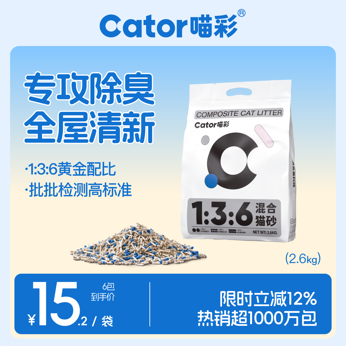 喵彩猫砂好价❗ plus领200-25券 喵彩1:3:6经典混合猫砂 - 86线报