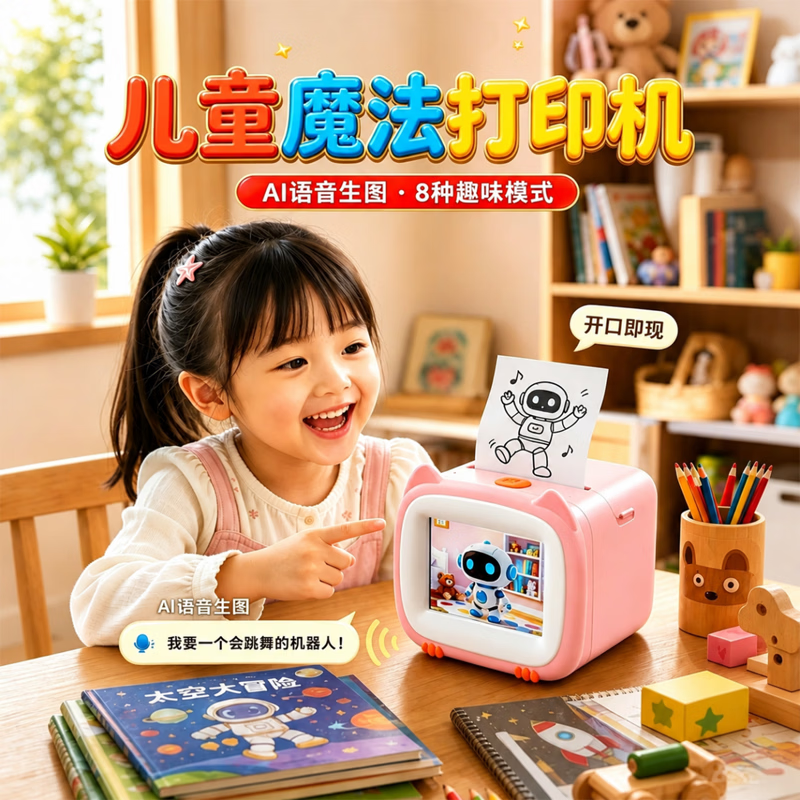 米小舒AI智能打印机儿童玩具魔法语音趣味涂鸦男女孩生日礼物3-6-10岁