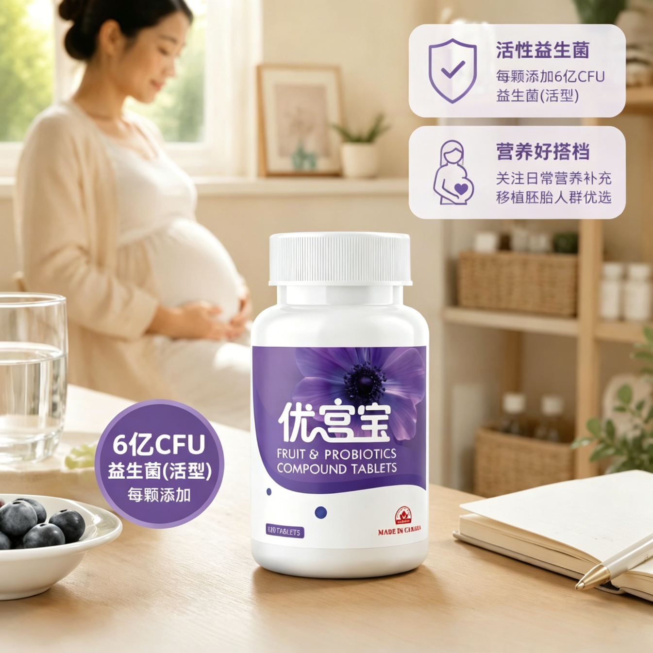 国和堂德瑞寿备孕试管果菌片优宫宝益生菌复合片多重提取物孕前营养素 120粒*1瓶