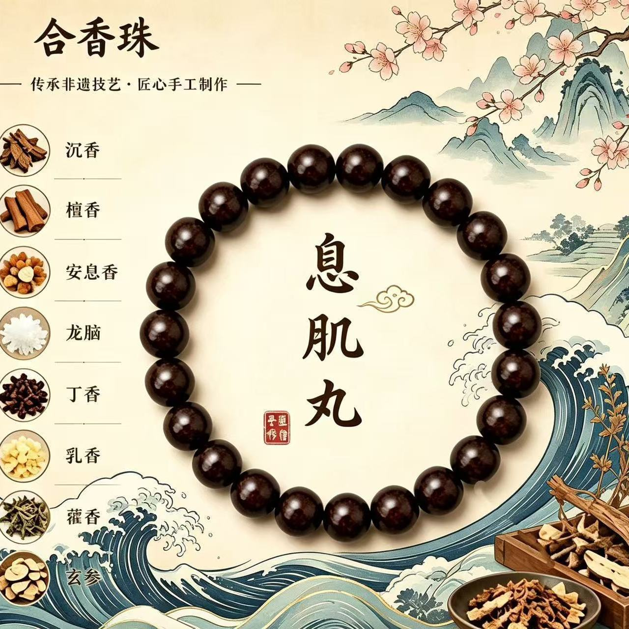 古法炮制天然草本逐瘀通络息肌丸【避水避油避汗】手串ys 息肌丸【调理身体】避水避油避汗