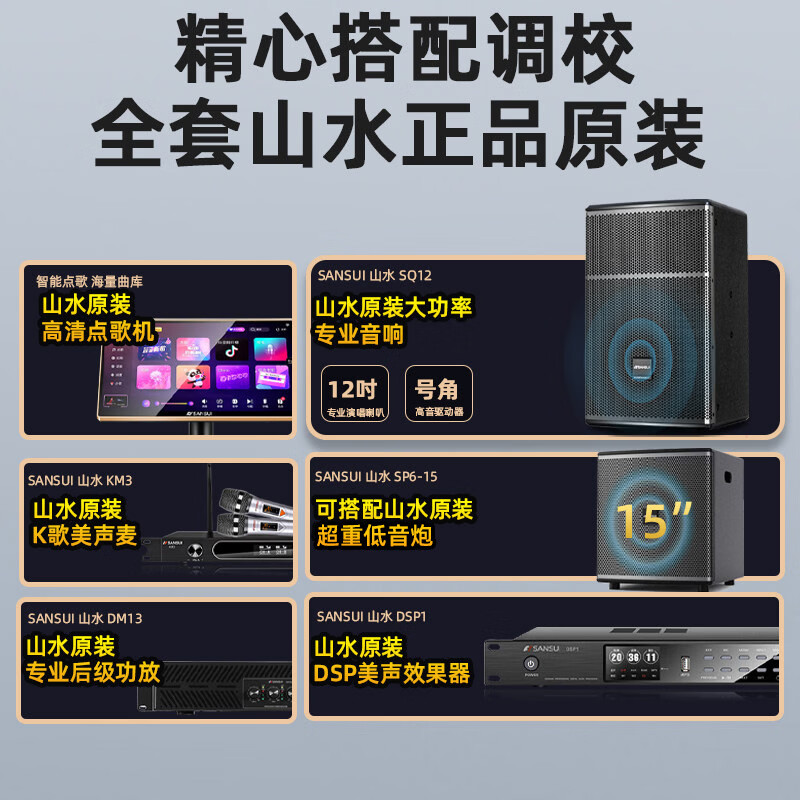 山水(SANSUI)SQ12专业KTV家用家庭大功率功放K歌音箱卡拉OK点歌舞台音响 【热销】SQ12+大功率后级功放+效果器+话筒+2T点歌机