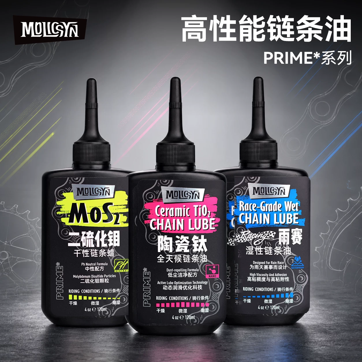 MOLICSYN魔立刻Prime自行车链条油陶瓷钛湿性二硫化钼干性链条润滑油 120ml 陶瓷钛全天候链条油