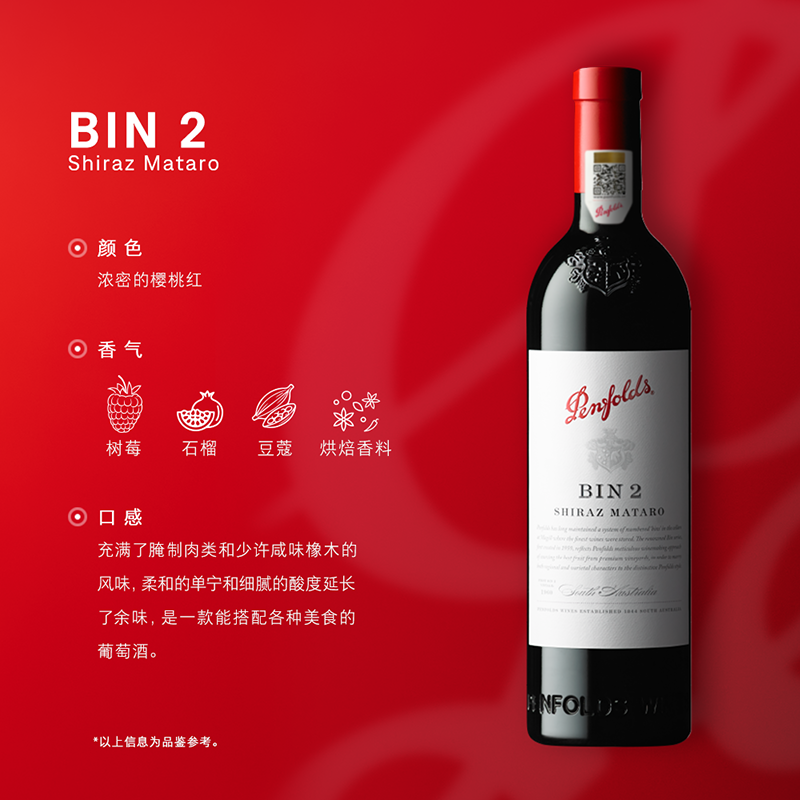 奔富红酒礼盒【官方授权】Bin2设拉子玛塔罗Bin8赤霞珠红酒送礼自饮 Bin2 六支装