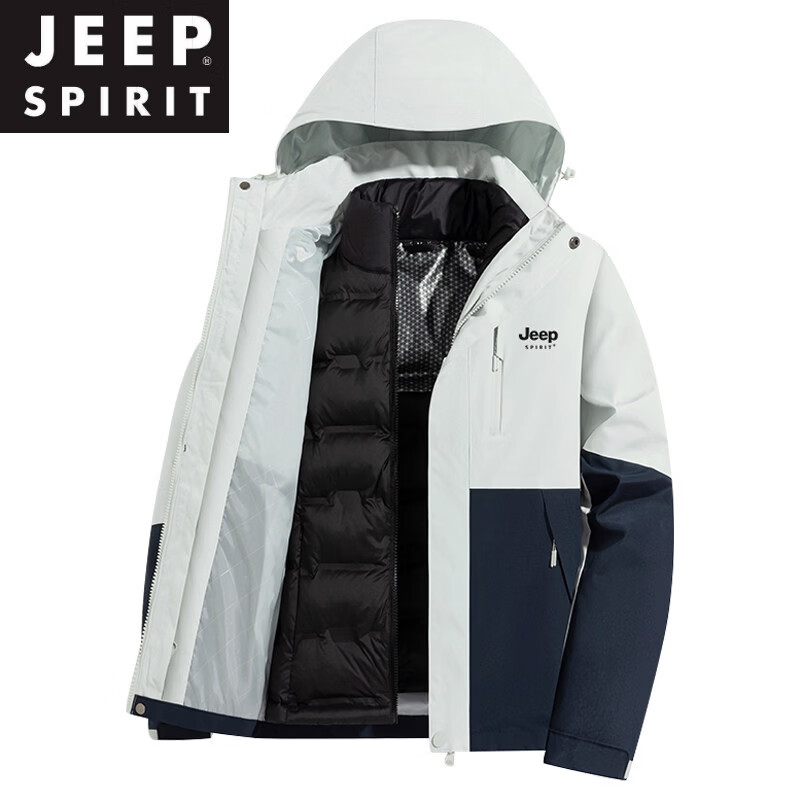 JEEP SPIRIT吉普冲锋衣羽绒服男2026新款秋冬定制三合一内胆加厚情侣进藏登山 朱雀红-男女同款【三合一/羽绒内里】 S