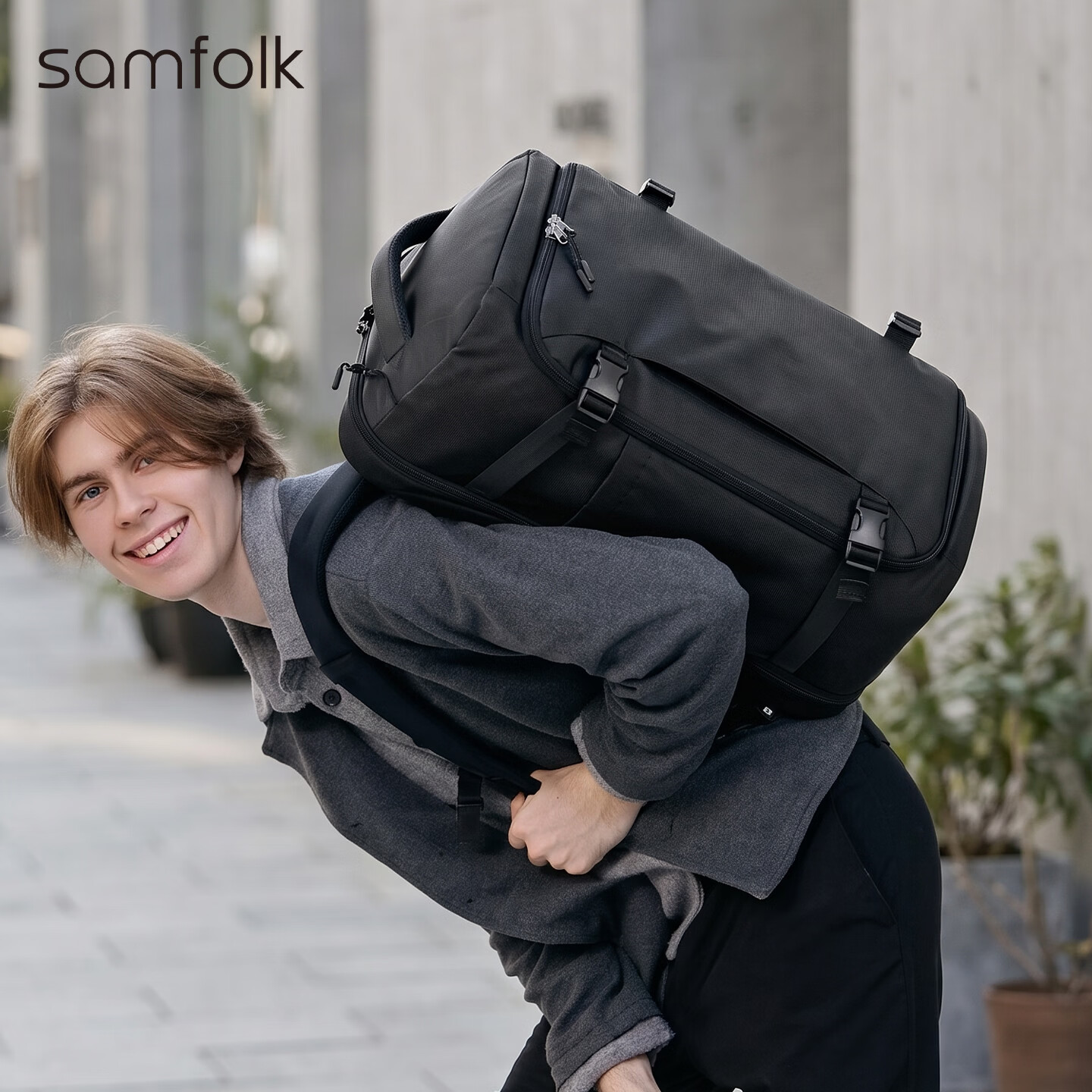 Samfolk26年新款大容量双肩包男商务出差行李包登机随行仓17.3寸电脑背包