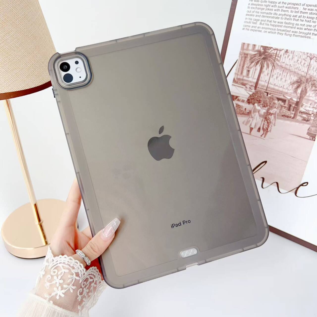 纳柯万超薄轻便2026 iPad Pro Air 11 13 保护套硅胶全包防摔苹果7 8 9代软壳平板mini7气囊透明简约高级 透灰色 iPad Air6 2024款 (11英寸) M2
