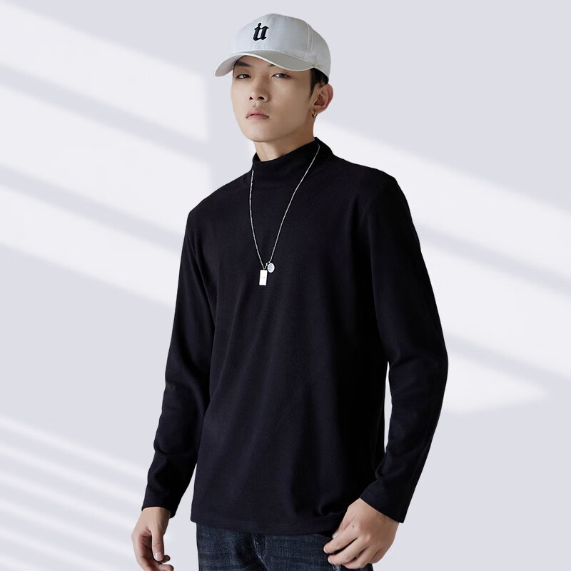 真维斯（Jeanswest）T恤长袖2025秋冬上衣内搭保暖秋衣加厚打底衫男长袖体恤内搭衣服 【半高领纯色】灰色 3XL