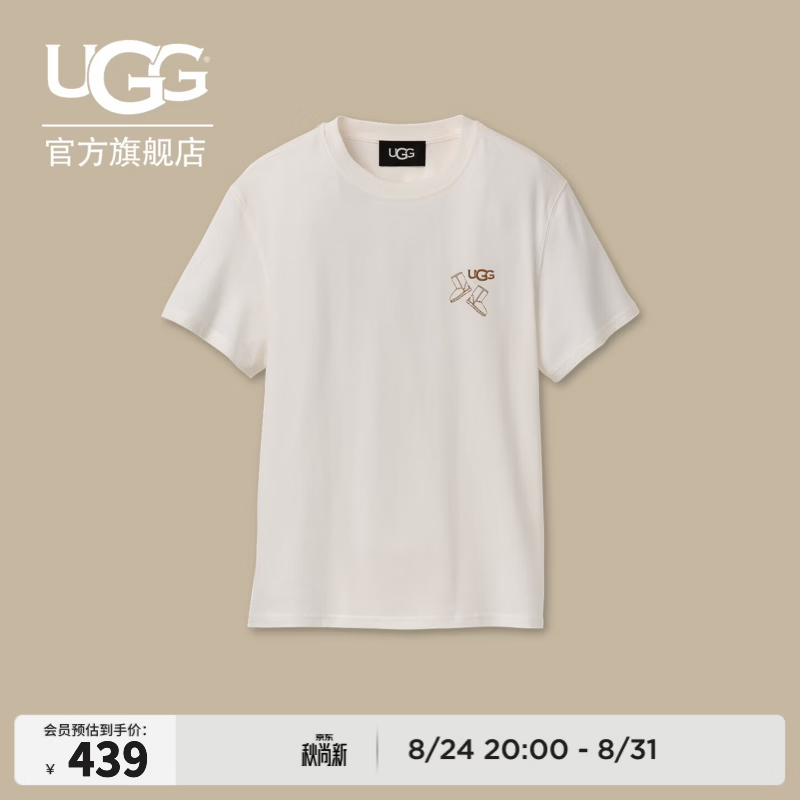 UGG秋季新款男女同款时尚舒适纯色经典刺绣圆领短袖T恤 1180615 NMB | 光晕白色 M