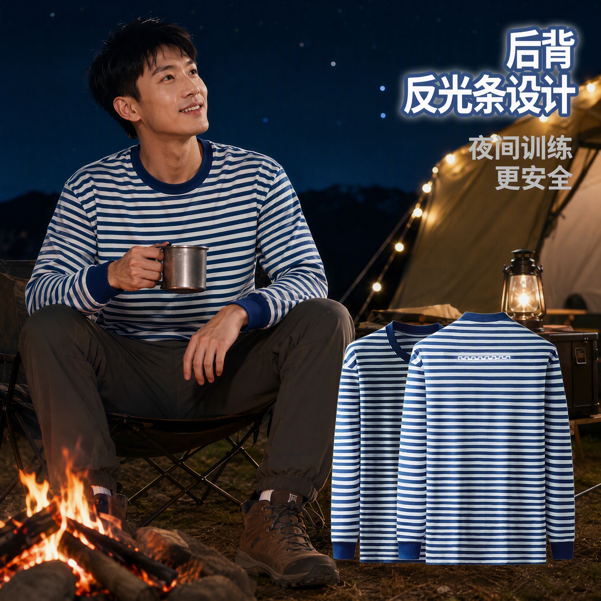 新长袖海魂衫圆领衫蓝白条纹迷彩服t恤衫体能服安全条训练工作服 190/112-116【200-230斤】