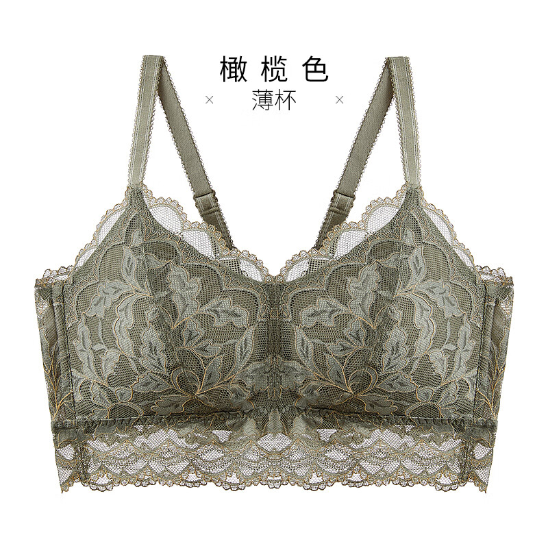 千奈美断码清仓薄款美背文胸大胸显小运动抹胸文胸收副乳胸罩 橄榄色 80A L (BC)