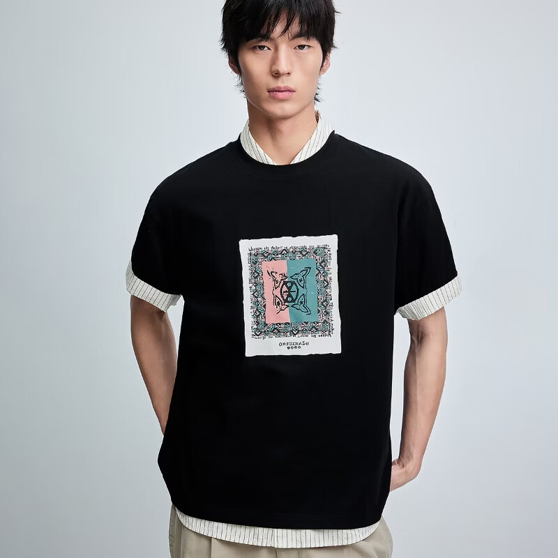 杰克·琼斯(JACK&JONES)男装夏季短袖T恤合集 226201191E40黑色 常规 XS (165)