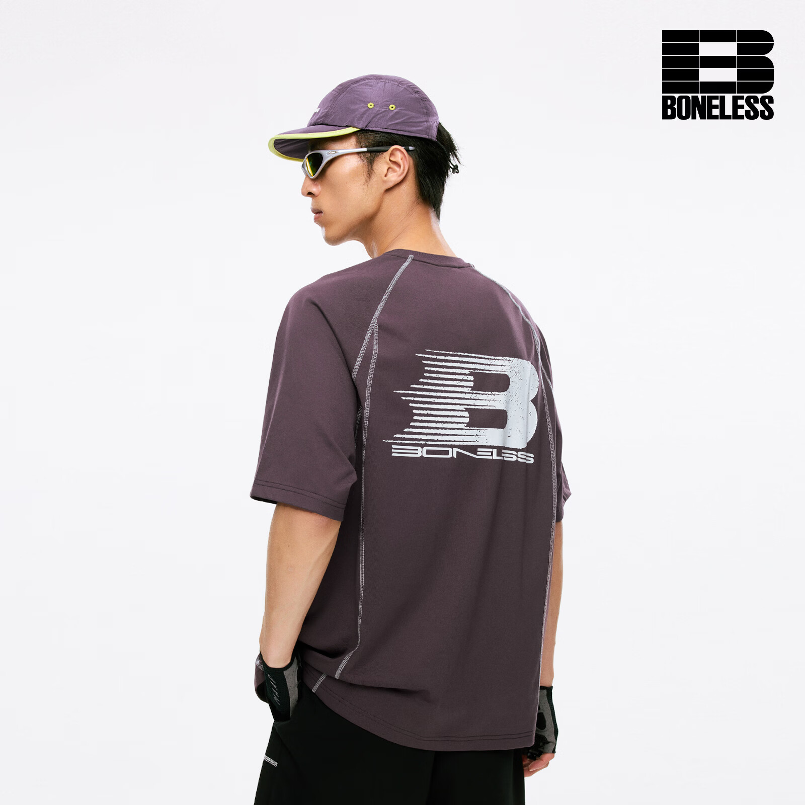 BONELESS【商场同款】BONELESS COOLMAX凉感撞色哈苏线短袖T恤速干上衣 黑色 L